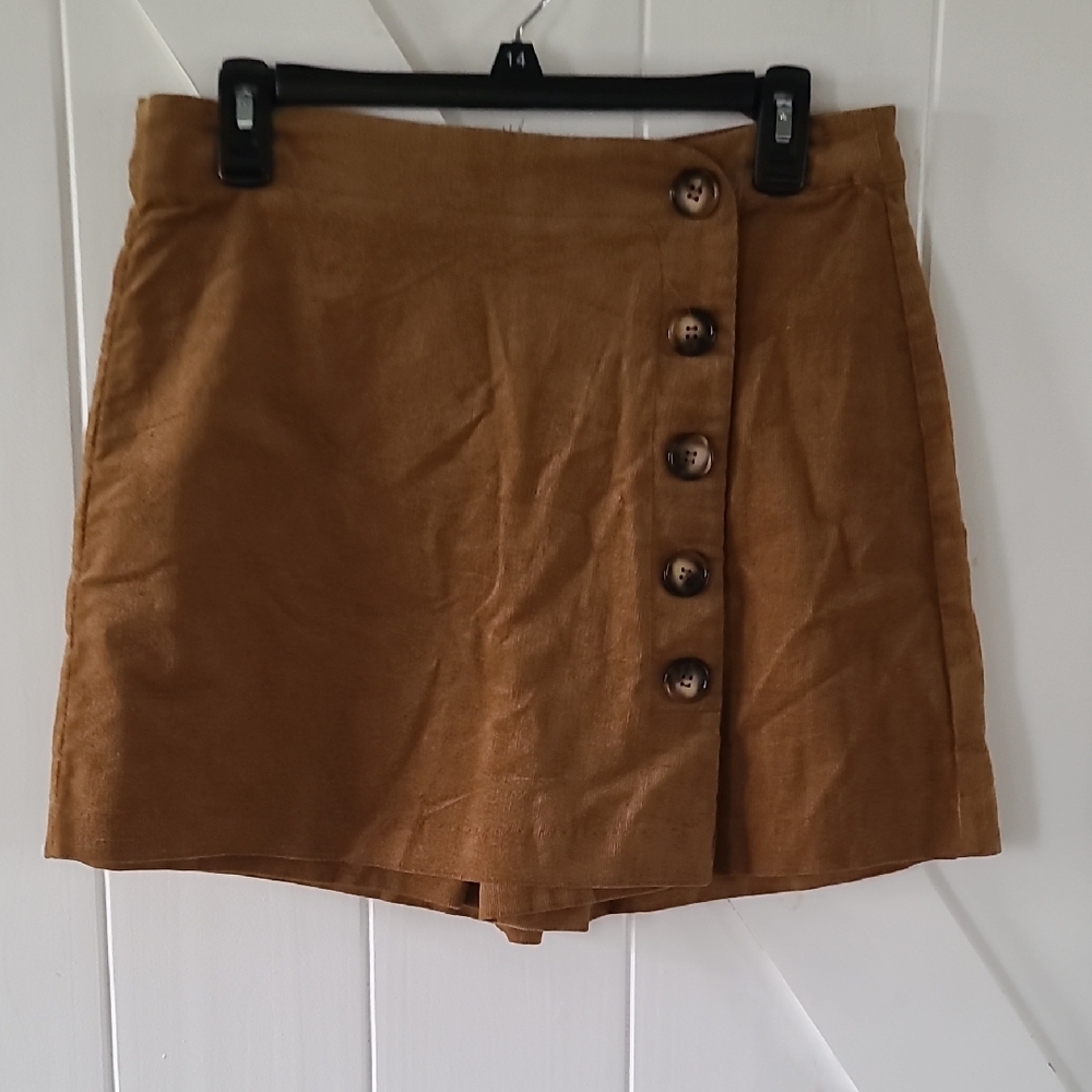 Corduroy Shorts With Front Button Skirt Detail